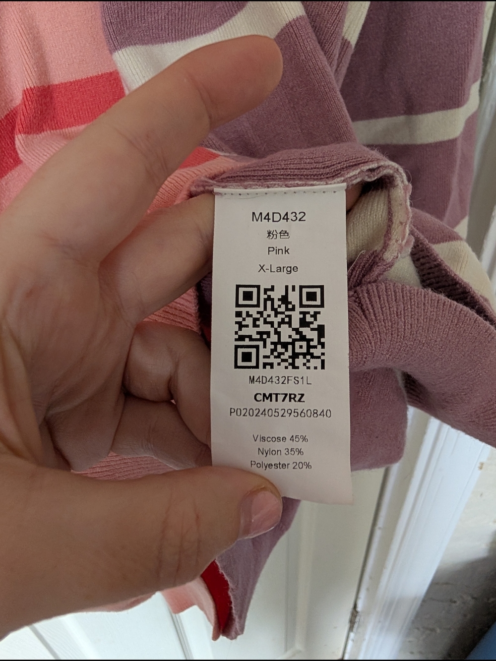 Fisoew Two-Tone Pink & Purple Striped Crewneck Sweater XL - Picture 3 of 7